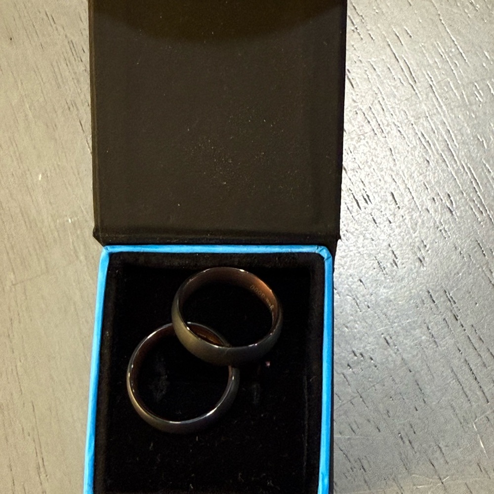Men's Titanium Brushed Black Wedding Band Set - Sleek Matte Finish Engraved